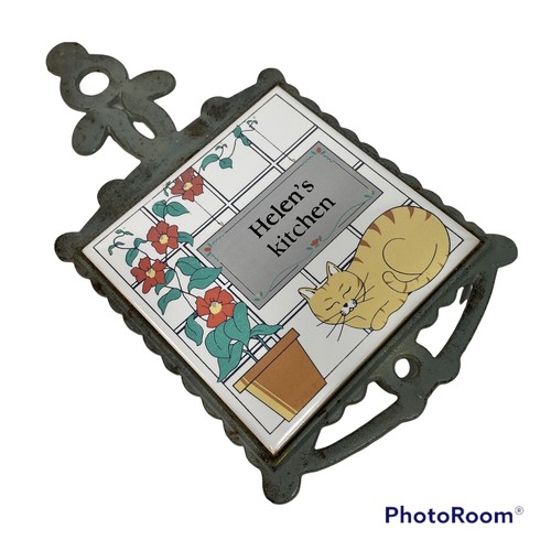 Trivet de hierro fundido Helen's cocina gato maceta azulejos granja cabaña de colección - Imagen 9 de 9