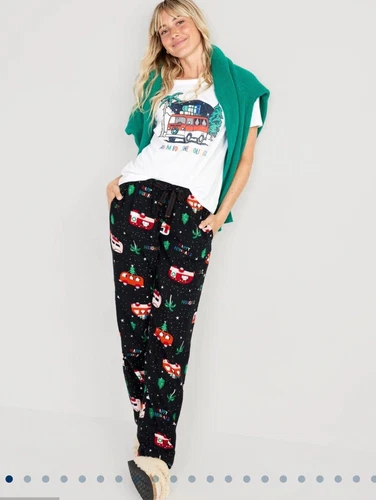 Old Navy Damen-Pyjamahose Größe XL Holiday Happy Camper bedruckt Flanell neu mit Etikett - Bild 1 von 4