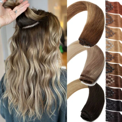 ELAILITE Balayage 100% Real Remy Human Hair Extensions Clip In 8PCS Ombre Full Head 8-24"