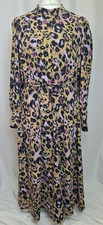 Marks Spencer Midi Dress Size 18 Regular Animal Print Long Sleeve Brown E4026