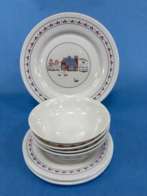 Arcopal France 12 Pc Set~ 4 Each Dinner & Salad Plates, 4 Bowls Farm