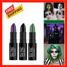 Face Body Paint Sticks 3 Pack Dark Purple Green Black Cream Blendable Waterproof