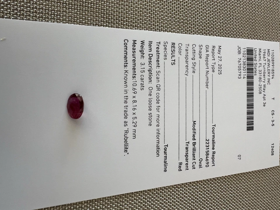 Informe de turmalina gia de 3,15 quilates Foto 2 de 4
