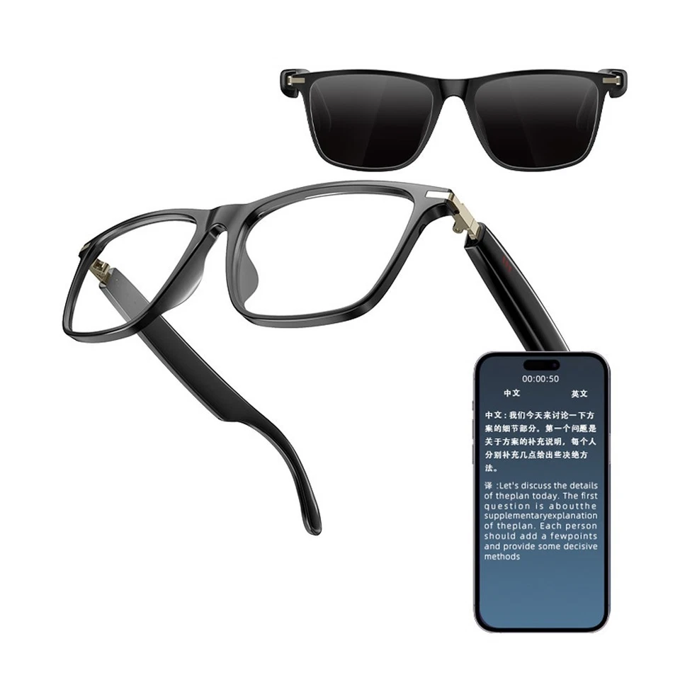 Bluetooth Smart Glasses with Speakers Eyewear Music Translator Headphones Black - Image 2 of 4