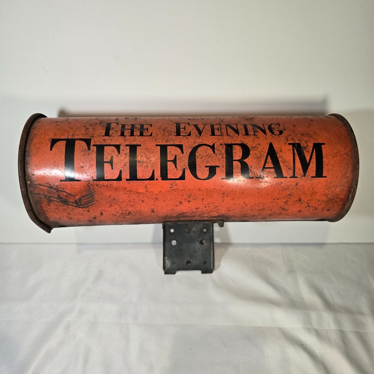 vintage metal The Evening Telegram orange newspaper delivery tube
