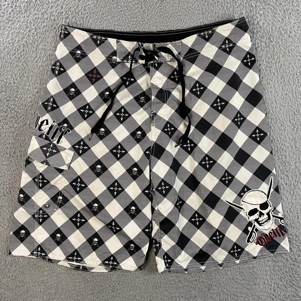 De colección Y2K O'Neill Board Shorts Para Hombres Grandes Cuadros Calavera Pirata Bañador Ropa de Playa Foto 2 de 4
