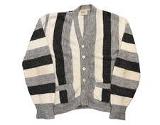 1960s Orlon Campus Luxury Line Striped Cardigan Shaggy Mohair Vintage Sz L