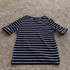 Lauren Ralph Lauren 1X Navy White Striped Short Sleeve Tee EUC