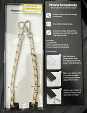 Hello Lux Gold Tone Chain with Faux Leather Phone Crossbody Strap - White