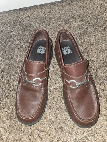Frye Women's Bitsy Brown Leather Heeled Loafers/ Size 8 M/ Horse-bite Barred - Picture 2 of 10