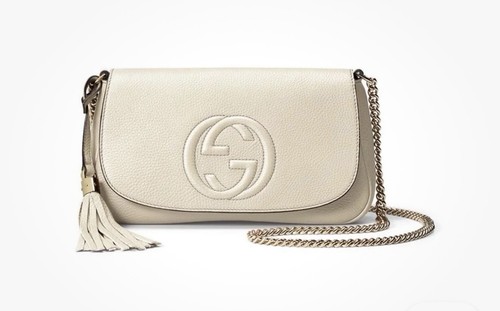 Gucci Soho GG Ivory Off White Leather Handbag Crossbody Clutch Italy Bag NEW