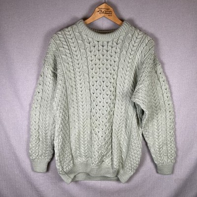 Vintage Carraig Donn Aran Cable Knit Sweater Size Large Fisherman Wool Ireland