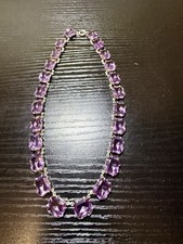 ANTIGUO Collar Rivière Art Deco Plata de Ley y Amatista Natural