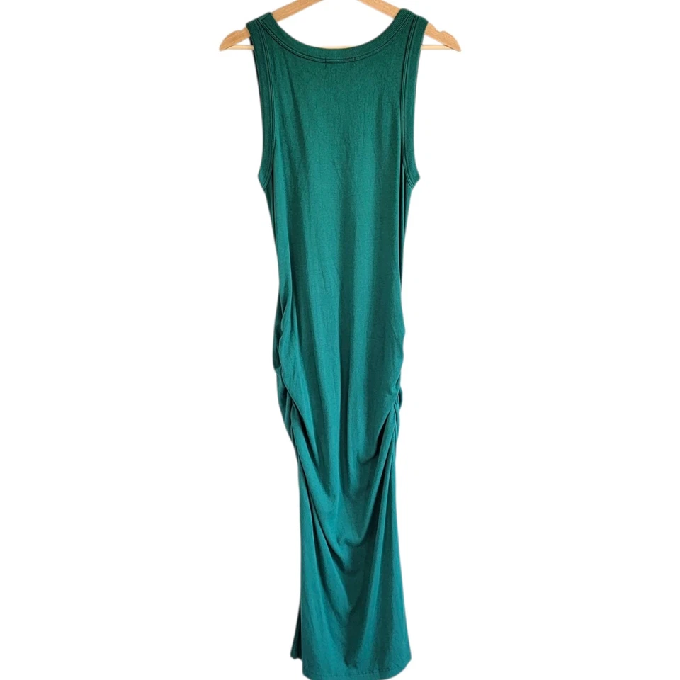 Michael Stars Dress Large Ultra Rib Lori Bodycon V-Neck Midi Green Ruched USA - Image 2 of 4