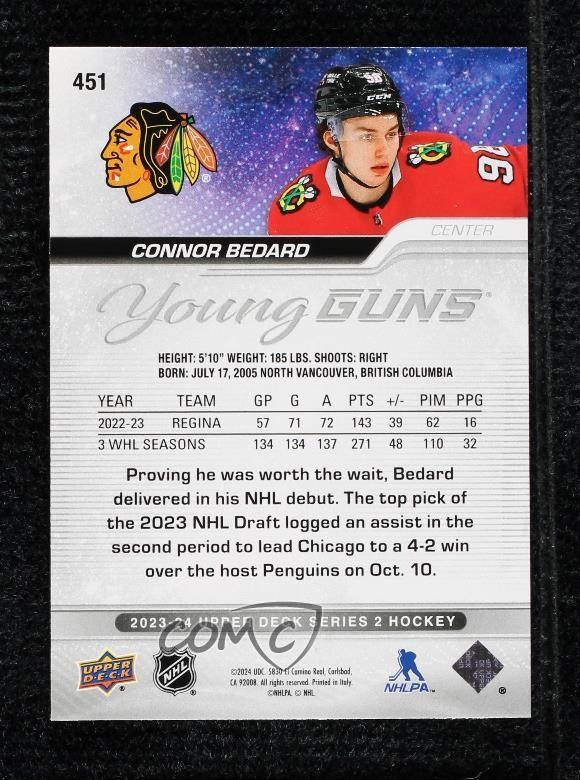 2023-24 Upper Deck Series 2 Young Guns Connor Bedard #451 Rookie RC rv5 view 2