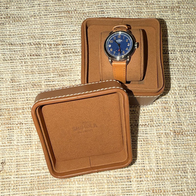 Shinola Runwell 41mm Blue Dial Quartz Silver SS Brown Leather Strap w/ Box