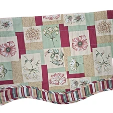 WAVERLY Floral & Striped Double Scalloped Window Valance Cottage Farmhouse