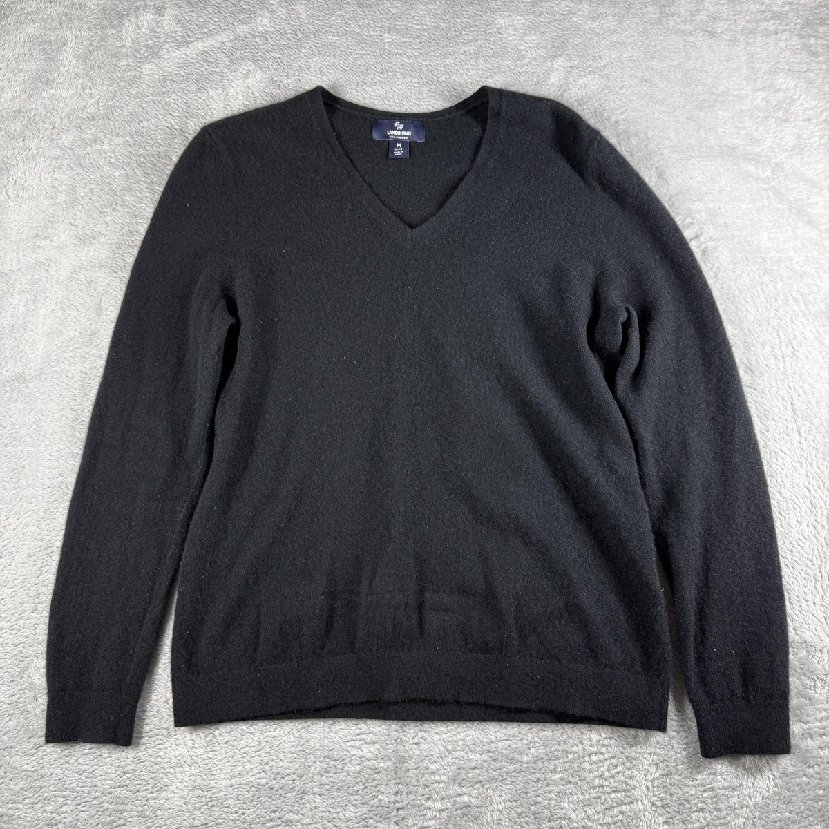 Lands End Sweater Womens Medium Black Cashmere Pullover Soft Knit Preppy