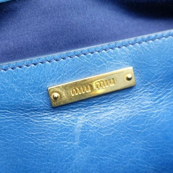 Miu Miu Vitello блеск 2Way сумка с короткими ручками синий кожаный наплечная сумка подлинный Japa - Изображение 3 из 4