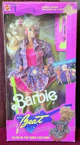 BNIB 1989 Vintage Barbie and the Beat Barbie Doll Glow In The Dark w/ Cassette