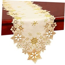 Embroidered Gold Snowflakes Table Runners for Christmas Holiday 14 54 inches