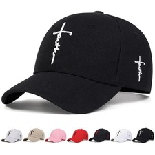 Faith Cross Embroidered Christian Black  Red Baseball Cap,Adjustable Hat, Jesus