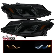 Black Smoke Projector Headlights For 2019-2024 Chevy Malibu Sequential LED Strip