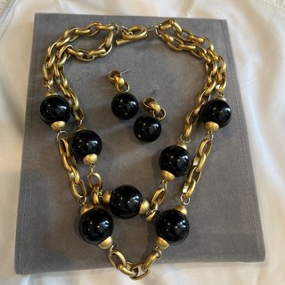 RARE GIVENCHY Runway Double Necklace Earrings Set Chunky Ball Gold Vintage Mogul