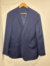 Jos a Bank 1905 Wool Sports Coat 43 Regular Graph Check Grid Blue