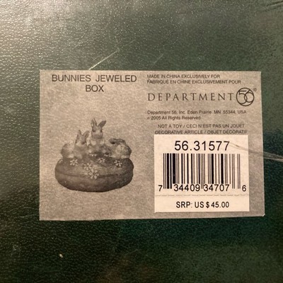 Easter Bunny Department 56-Bejeweled Spring Bunnies Trinket Box Unopened