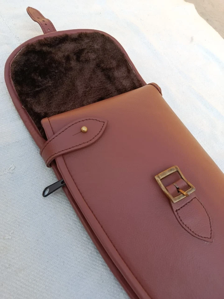 Hunting Shotgun Gun Slip Genuine Leather Rifle bag Case Shooting Padded Carry - Image 3 of 4