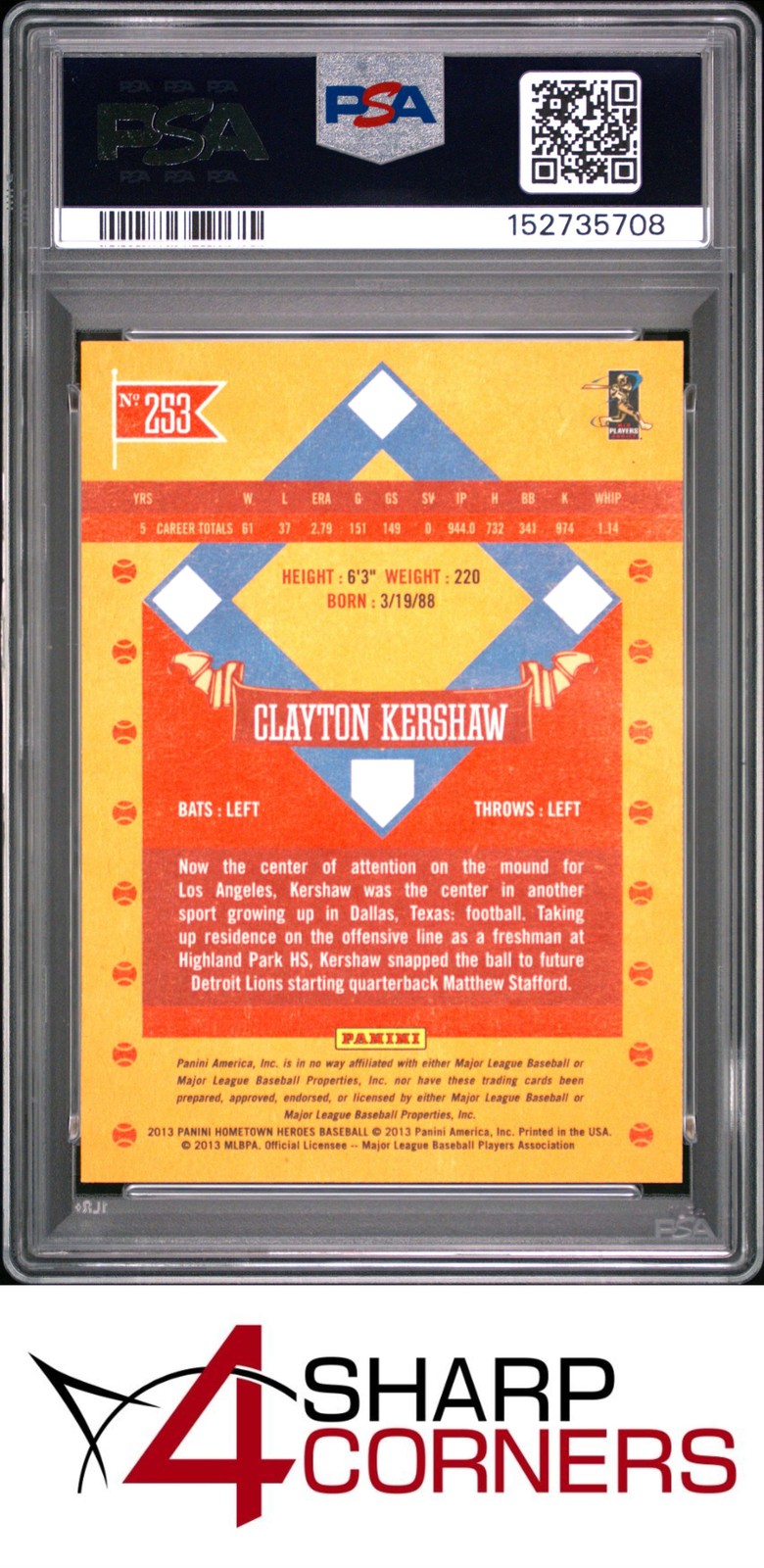 2013 PANINI HOMETOWN HEROES #253 CLAYTON KERSHAW PSA 10 view 2