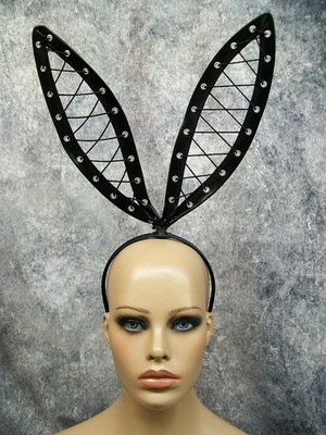 Sexy Black Wet Look Bunny Lace up Bunny Ears Rabbit Dominatrix Fantasy Pop Star