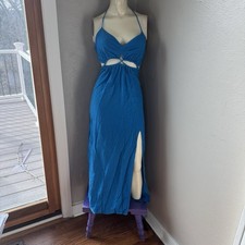 Zara Colbalt blue halter style maxi dress, cut outs, size med 