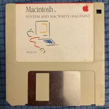 Apple Macintosh System Macwrite Macpaint Back Up Disc Floppy Vintage 1984