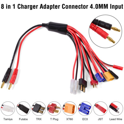 RC 8In1 Charger Adapter Connector 4.0mm Banana/XT60 TRX Tamiya Lipo RC Battery