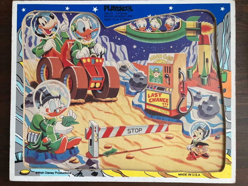 Playskool Puzzle Moon Adventure Wood Number 383-02 Vintage USA 6 Pieces Disney - Image 2 of 4
