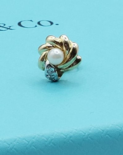 Tiffany & Co 14K Pearl and Diamond Single Stud Earring With Box & Dust Bag - Picture 5 of 23