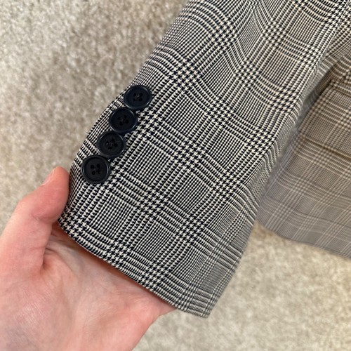 Lauren Ralph Lauren womens size 12 black white plaid wool blend linen blazer - Picture 5 of 8