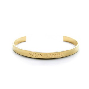 Authentic Personalized Two Names With Heart Cuff Bracelet in Yellow Gold Plated Silver