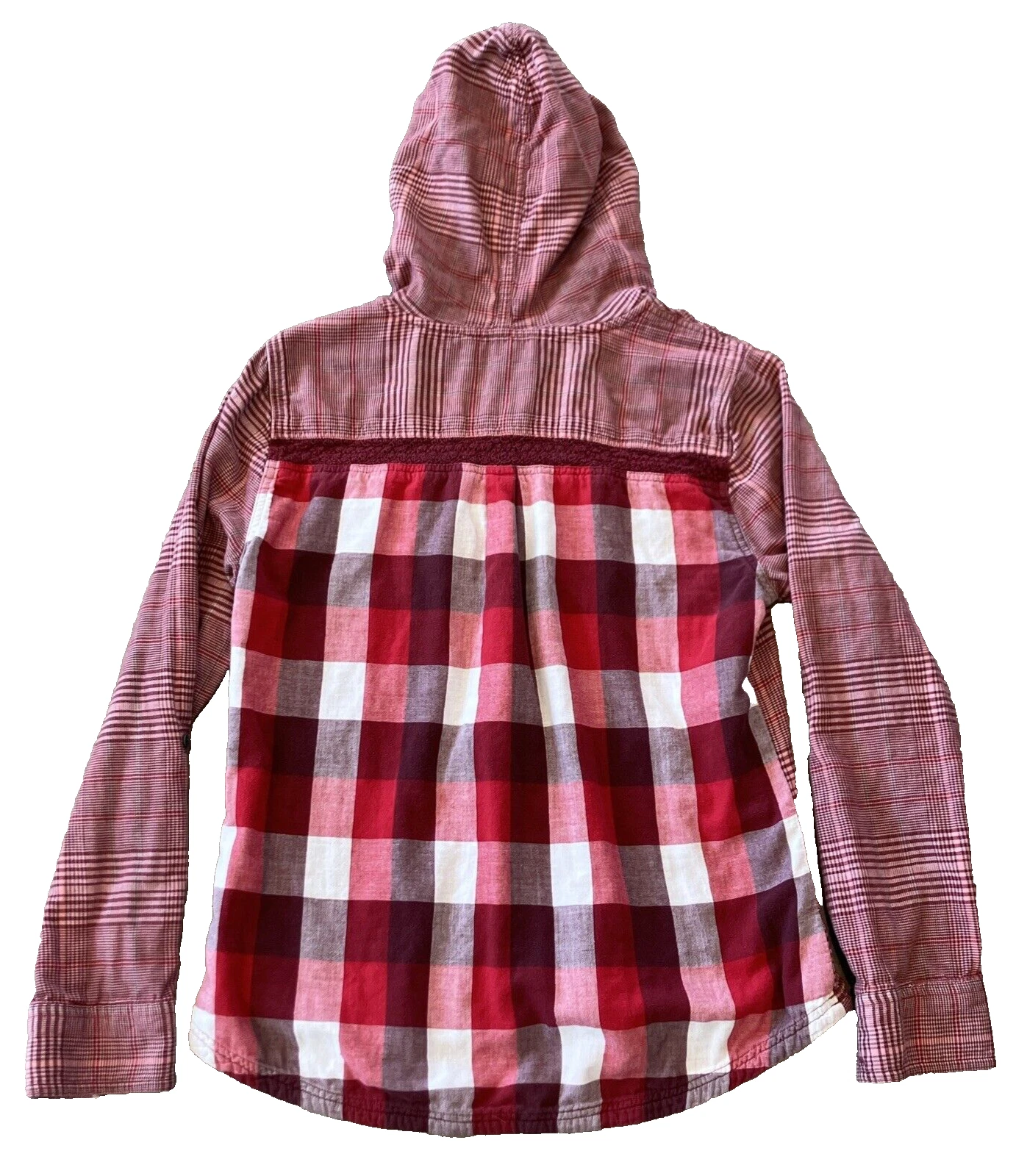 prana anja hooded pink plaid 1/2 button tab sleeves shirt