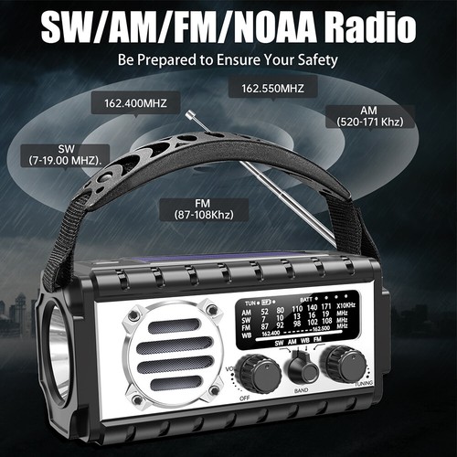 Emergency Hand Crank Radio 20000mAh Solar Powered Radio Portable Weather Radio - Bild 11 von 17