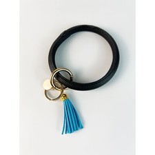 Black Bangle Bag Charm Blue Tassel Gold Tone Keyring