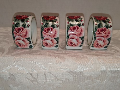Block Bernarda ROSE GARDEN China Napkin Rings Portugal Set of 4