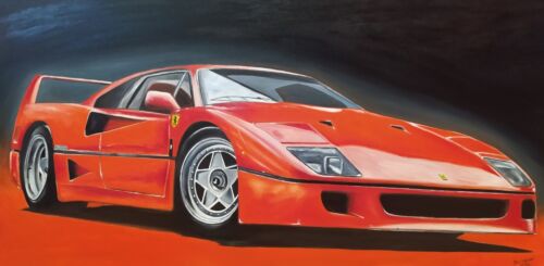 Quadro DIPINTO A MANO Ferrari F40 arte moderna motoringart olio su tela 100x50 - Foto 1 di 4