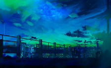 Anime minimalism night landscape digital art fantasy Play Gaming Mat Desk