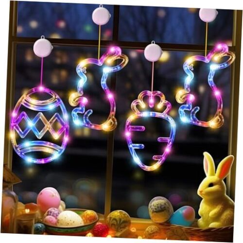 4Pack Easter Window Lights Decorations with Timer, Battery Powered 4 Multicolor