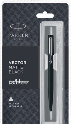 Parker Vector Mattschwarz CT Kugelschreiber BP Chromrand Quink Blau Mine Neu