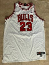 Nike Michael Jordan 23 Chicago Bulls White w/ Red Sewn Jersey 50 XL Length 4