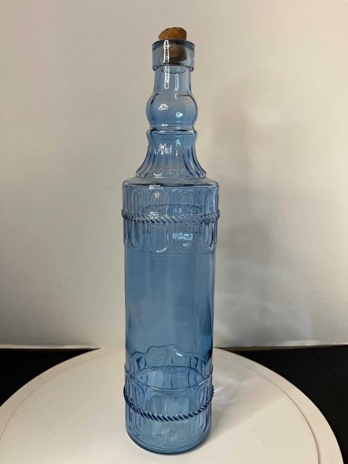 Decorative Light Blue Corked Glass Bottle 12&rdquo; 